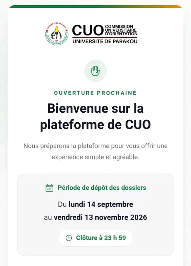 UNIVERSITÉ DE PARAKOU : la CUO passe au tout numérique pour les inscriptions 2026-2027